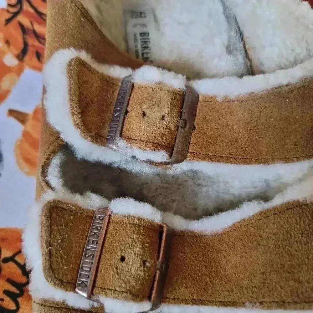 Birkenstock Arizona shearling tan suede slip-on shoes size women 11 men's 9
